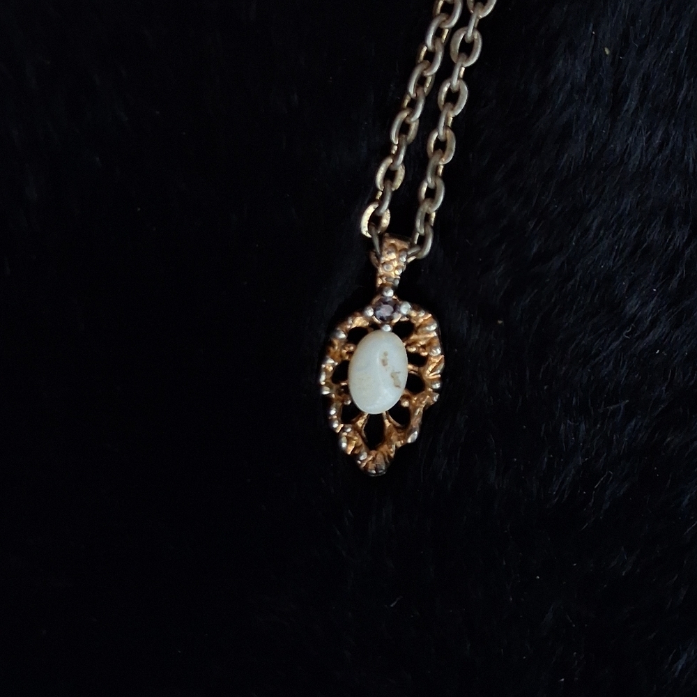 Vintage Ruby & Opal 18k Gold Plated Pendant Necklace - Picture 2 of 4